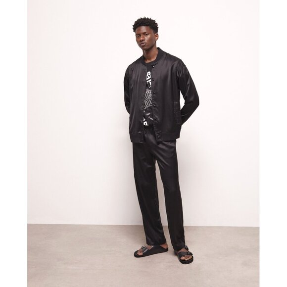 Kooples French Clothing Mens Sateen Lover Black Satin Bomber Jacket M NWT $295 - Picture 3 of 7